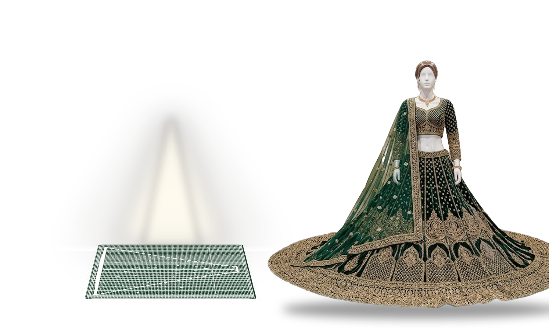 Light + half-circular pattern - green bridal lehenga result