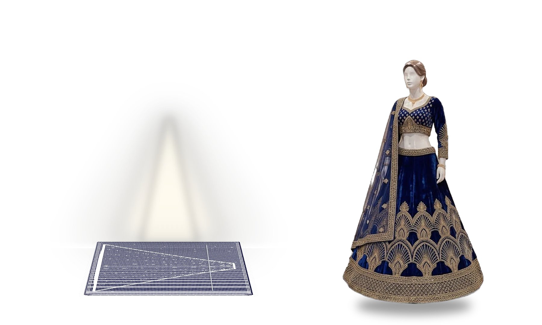 Light + half-circular pattern - blue bridal lehenga result