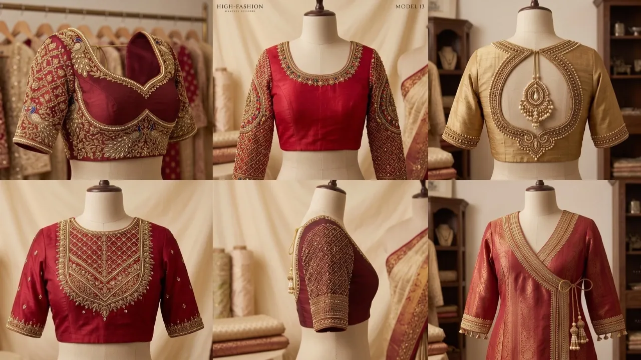 Collage of 10 wedding blouse designs for the 2026 season by Fashion Dot